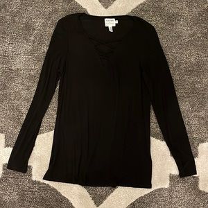 Michael Stars Black Criss Cross Long Sleeve Top - OS